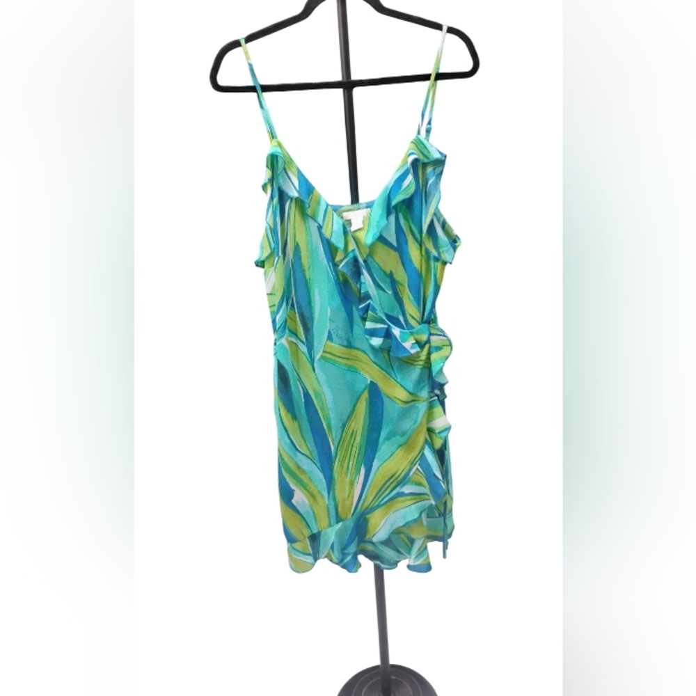 H&M Green, Blue Geometric Design Flowy Beach Cruise Strappy Dress SZ XL